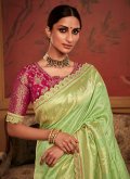 Green Silk Woven Contemporary Saree for Engagement - 1