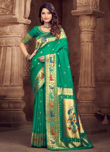 Green Silk Woven Trendy Saree