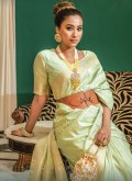 Green Silk Woven Trendy Saree for Mehndi - 1