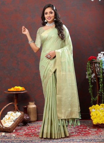 Green Soft Cotton Woven Contemporary Saree for Ceremonial