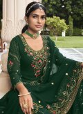 Green Straight Salwar Kameez in Faux Georgette with Embroidered - 1