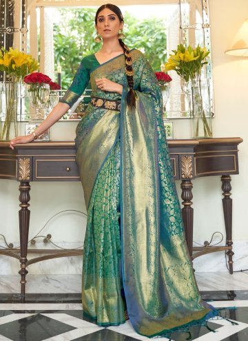 Green Traditional Saree in Handloom Silk with Woven
