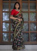 Green Traditional Saree in Organza with Digital Print - 1
