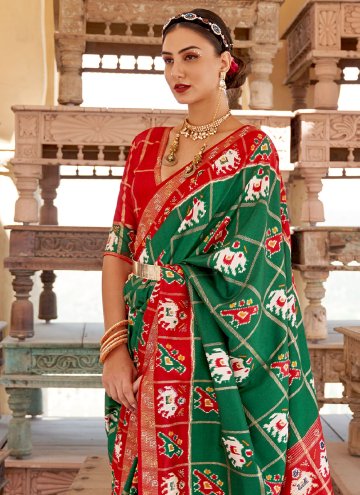 Green Traditional Saree in Patola Silk with Woven