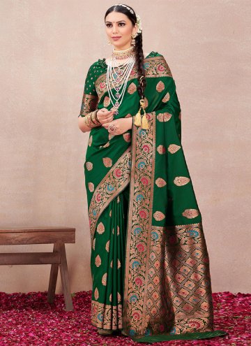 Green Traditional Saree in Silk with Woven