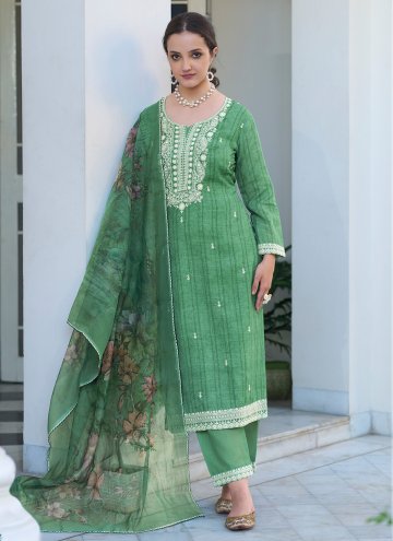 Green Trendy Salwar Kameez in Cotton Silk with Emb