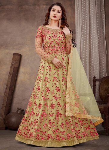 Green Trendy Salwar Kameez in Net with Embroidered