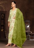 Green Trendy Salwar Suit in Organza with Hand Work - 1