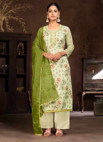 Green Trendy Salwar Suit in Organza with Hand Work