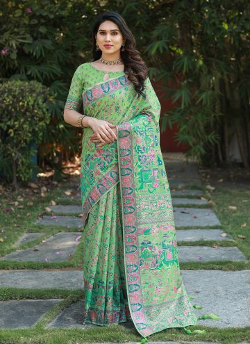 Green Trendy Saree in Cotton  with Printed