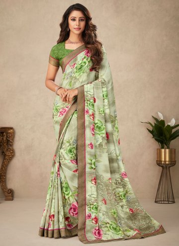 Green Trendy Saree in Crepe Silk with Floral Print