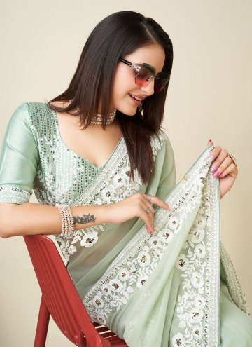 Green Trendy Saree in Georgette with Embroidered
