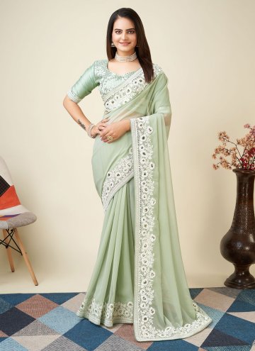 Green Trendy Saree in Georgette with Embroidered