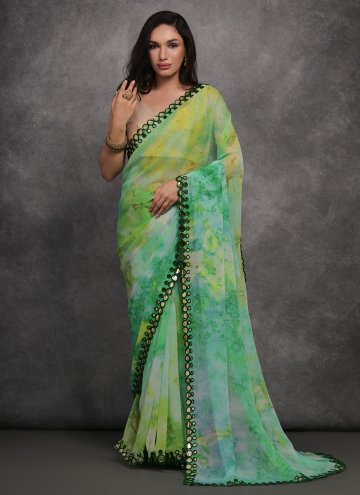 Green Trendy Saree in Georgette with Mirror Work