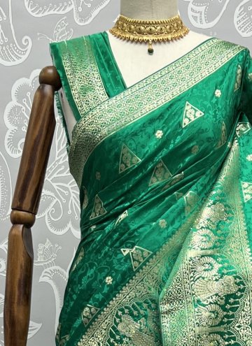 Green Trendy Saree in Jacquard Silk with Thread