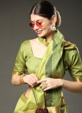 Green Trendy Saree in Raw Silk with Border - 1