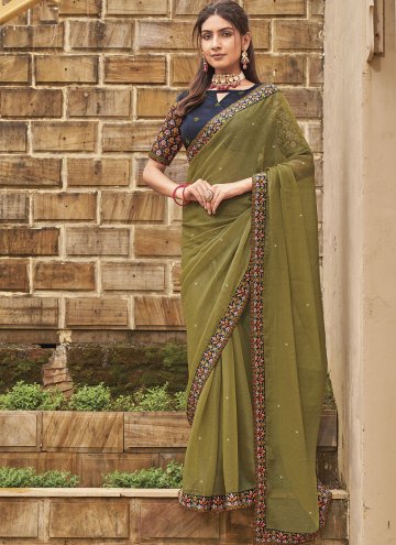 Green Trendy Saree in Shimmer with Embroidered