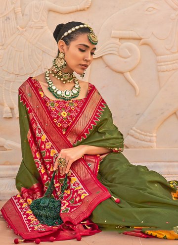 Green Trendy Saree in Silk with Hand Work