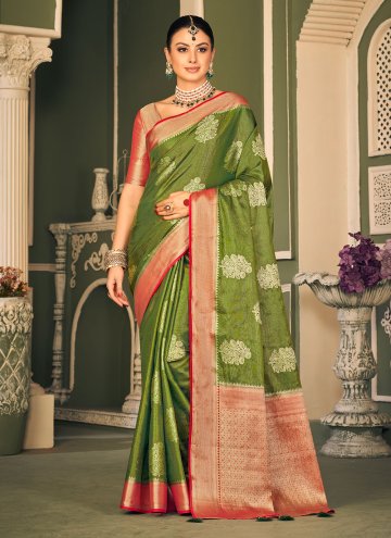 Green Trendy Saree in Tissue with Woven