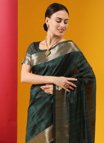 Green Trendy Saree in Tussar Silk with Woven