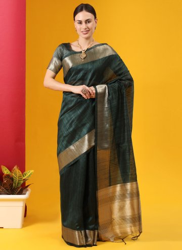 Green Trendy Saree in Tussar Silk with Woven