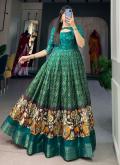 Green Tussar Silk Printed Designer Gown - 2