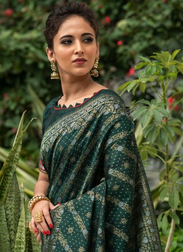 Green Tussar Silk Woven Designer Saree