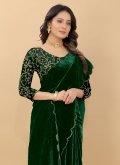 Green Velvet Embroidered Classic Designer Saree - 1