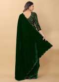 Green Velvet Embroidered Classic Designer Saree - 2