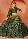 Green Velvet Embroidered Lehenga Choli for Reception - 1