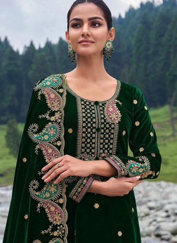 Green Velvet Embroidered Palazzo Suit for Ceremonial