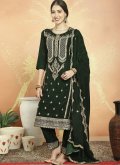 Green Velvet Embroidered Pant Style Suit - 2