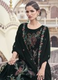 Green Velvet Embroidered Pant Style Suit for Ceremonial - 1