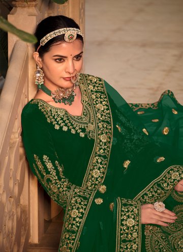 Green Velvet Embroidered Trendy Salwar Kameez