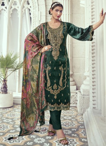 Green Velvet Embroidered Trendy Salwar Suit