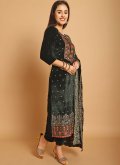 Green Velvet Resham Thread Work Salwar Suit for Ceremonial - 1