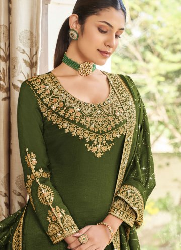 Green Vichitra Silk Embroidered Salwar Suit for Ceremonial