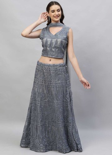 Grey A Line Lehenga Choli in Net with Embroidered