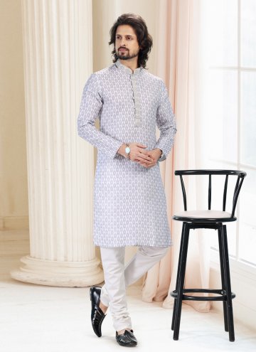 Grey and Off White color Fancy work Cotton  Kurta 