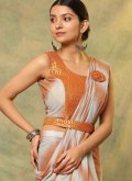 Grey and Orange Imported Embroidered Trendy Saree for Ceremonial - 3