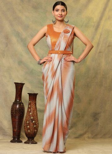 Grey and Orange Imported Embroidered Trendy Saree 