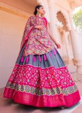 Grey and Pink A Line Lehenga Choli in Silk with Foil Print - 2