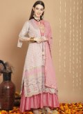 Grey and Pink color Chanderi Silk A Line Lehenga Choli with Embroidered - 3