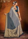 Grey and Teal color Woven Pure Georgette Classic Designer Saree - 1