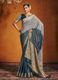 Grey and Teal color Woven Pure Georgette Classic Designer Saree - 3