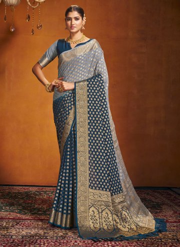 Grey and Teal color Woven Pure Georgette Classic D