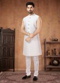 Grey and White Jacquard Embroidered Indo Western for Engagement - 1