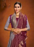 Grey and Wine Classic Designer Saree in Pure Georgette with Woven - 2