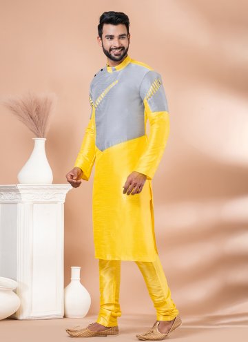 Grey and Yellow Banarasi Fancy work Kurta Pyjama for Engagement