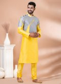 Grey and Yellow Banarasi Fancy work Kurta Pyjama for Engagement - 2